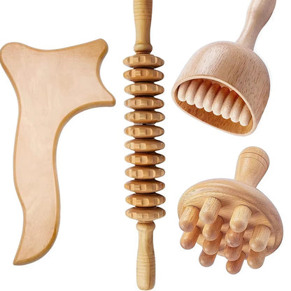 Wood Therapy Massage Roller and Cup Set for Lymphatic Drainage and Muscle Relaxation