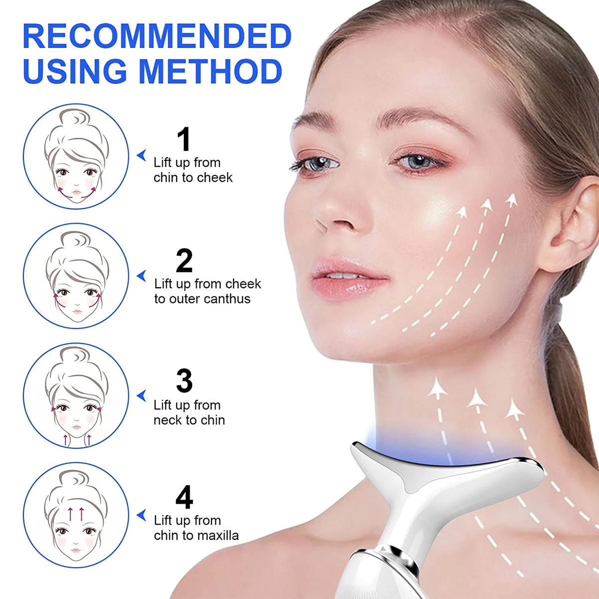 Neck and Facial Firming Device with Vibration Massage Kit for Skin Care, Double Chin Reducer, White