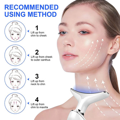 Neck and Facial Firming Device with Vibration Massage Kit for Skin Care, Double Chin Reducer, White