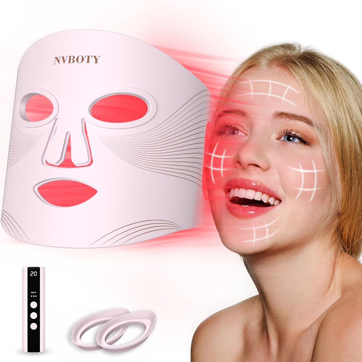 LED Face Mask Light Therapy Device - 4 Mode Portable Red Light Treatment for Facial Care, 2000mAh Rechargeable Remote, Blue, Orange, 850nm Infrared & Red Light, 400 LEDs, Timing Function for Home and Travel Use