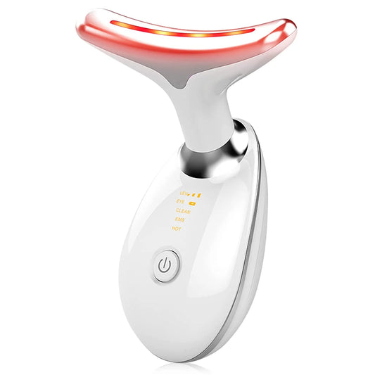 Neck and Facial Firming Device with Vibration Massage Kit for Skin Care, Double Chin Reducer, White
